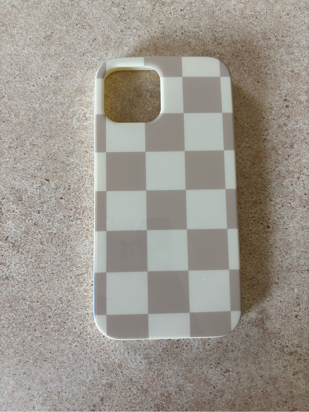 Neutral Checkerboard iPhone 12 Case - White & Tan